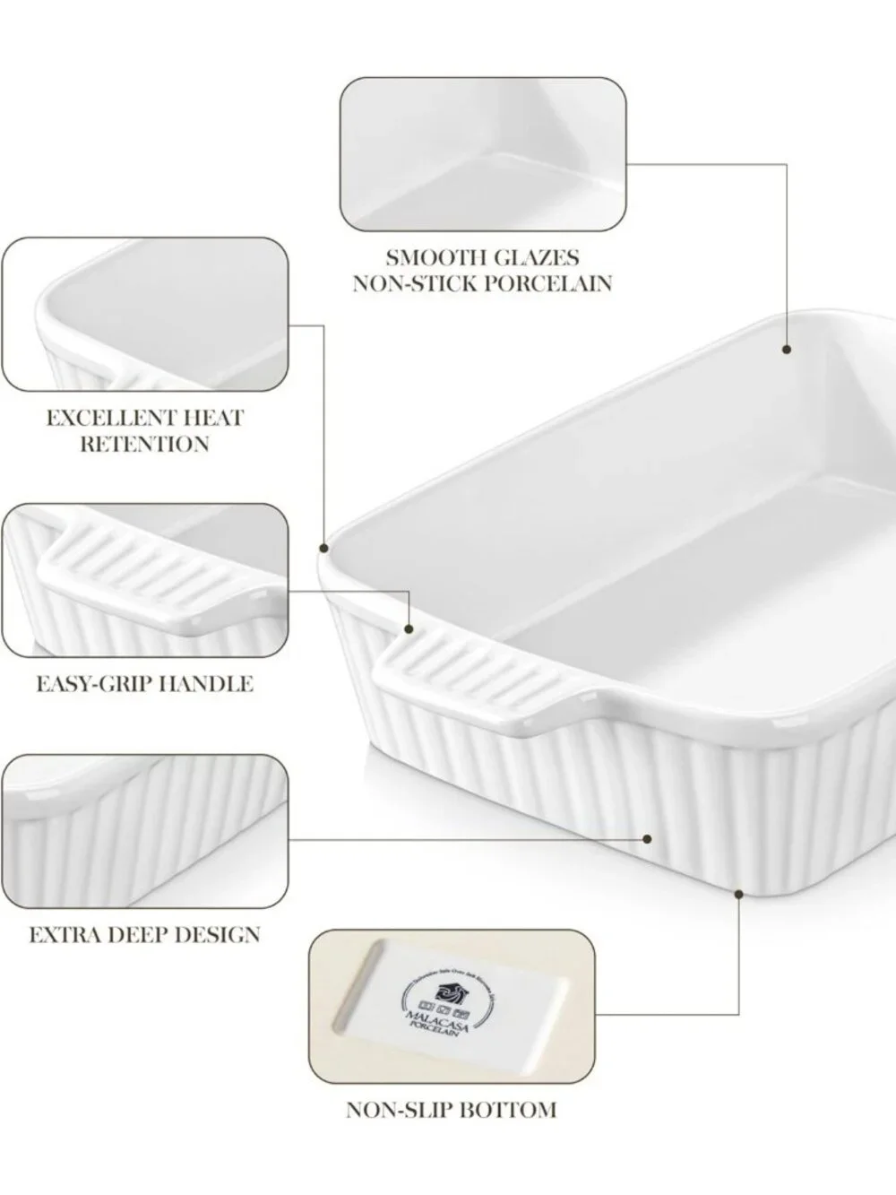 Large 9x13 Ceramic Baking Dish - 4.4 QT Casserole Pan with Handles, Oven